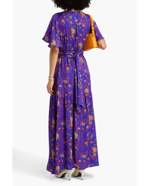 Ba&sh Purple Pleated Printed Seersucker Maxi Dress