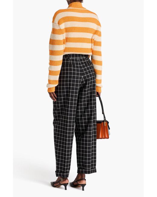 Marni Black Checked Wool-jacquard Tapered Pants