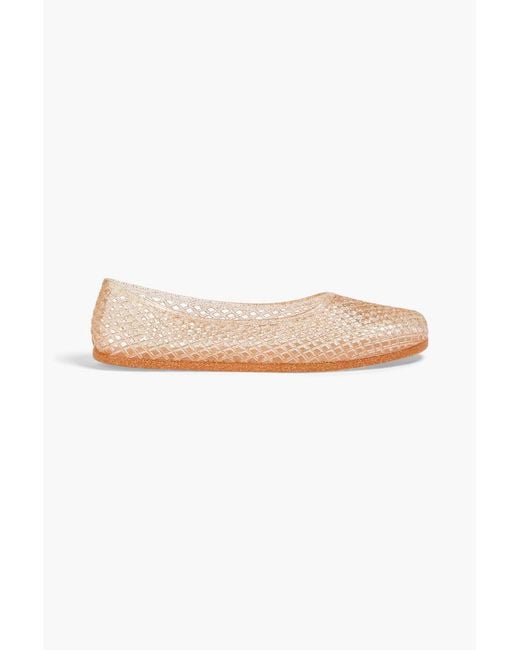 Ancient Greek Sandals White Iro Laser-Cut Glittered Rubber Ballet Flats