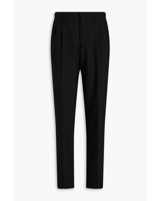 Emporio Armani Black Embroidered Pleated Wool Pants for men