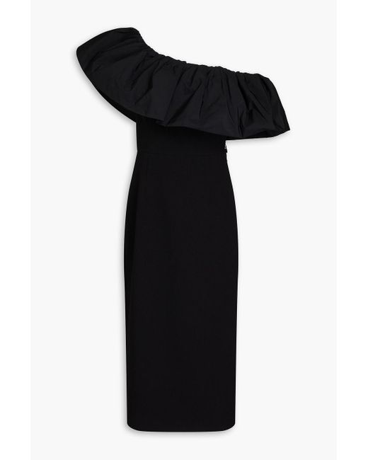 Rebecca Vallance Black After Hours One-shoulder Taffeta-paneled Crepe Midi Dress