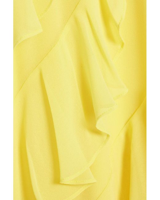 Badgley Mischka Yellow Ruffled Crepe Maxi Dress