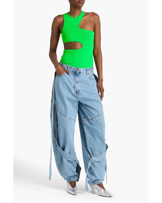 The Attico Blue Appliquéd High-rise Barrel-leg Jeans