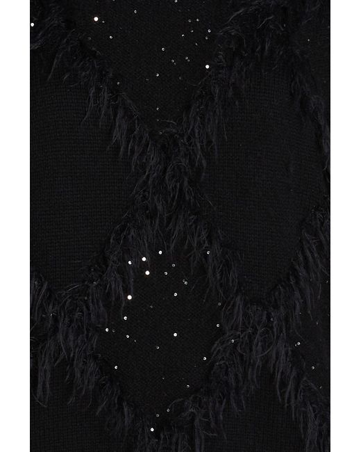 Autumn Cashmere Black Fringed Sequined Cashmere-blend Sweater