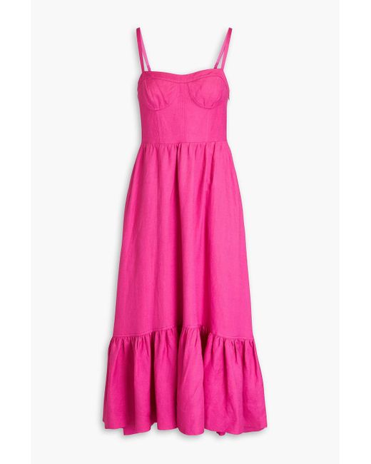 Jonathan Simkhai Pink Kitzia Shirred Linen-blend Midi Dress