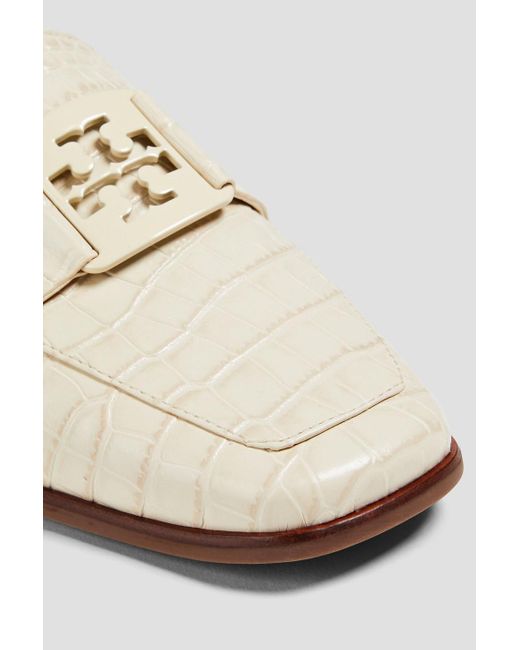 Tory Burch White Embellished Croc-effect Leather Loafers