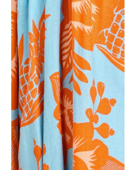 Farm Rio Orange Embellished Printed Linen-Blend Midi Dress