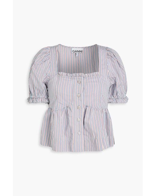 Ganni Blue Striped Chambray Peplum Top