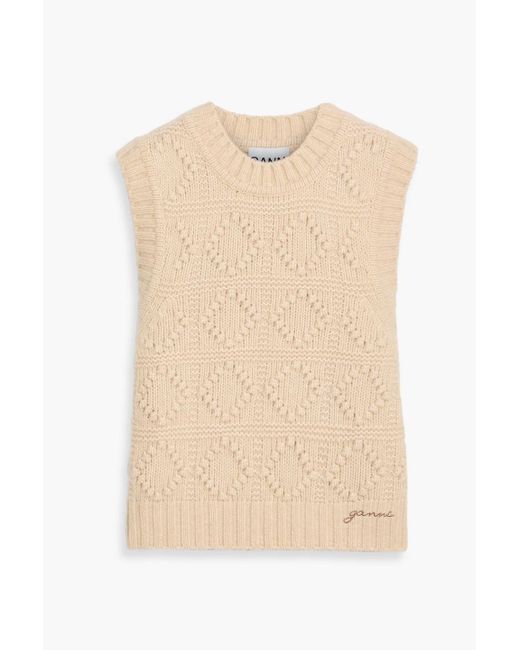 Ganni Natural Jacquard-Knit Wool And Cotton-Blend Vest