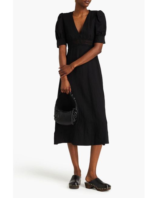 Claudie Pierlot Black Corded Lace-paneled Crepe Midi Dress