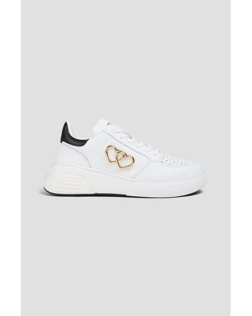 Love Moschino White Two-tone Laser-cut Leather Sneakers