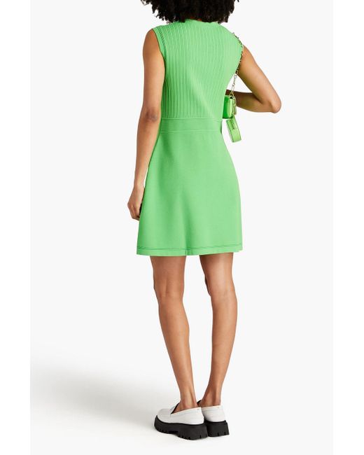 Sandro Green Sweety Button-embellished Stretch-knit Mini Dress