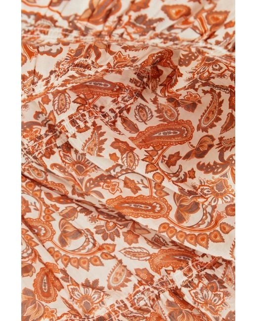 Maje Orange Shirred Paisley-print Cotton Maxi Dress
