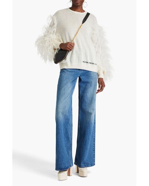 Valentino Garavani Natural Feather-embellished Wool And Cashmere-blend Sweater