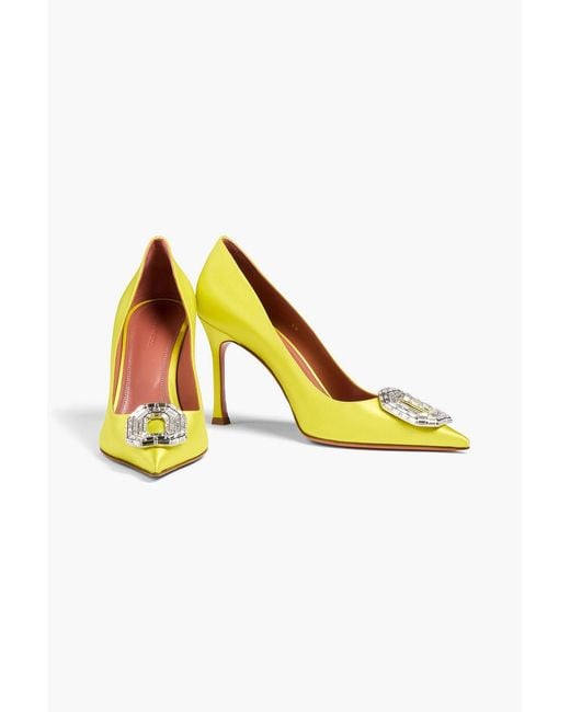 AMINA MUADDI Yellow Camelia Crystal-embellished Satin Pumps