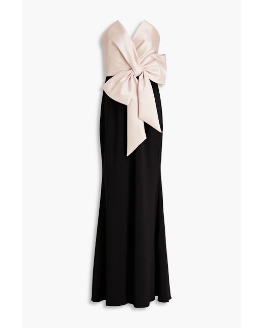 Badgley Mischka Pink Strapless Mikado-paneled Bow-embellished Cady Gown