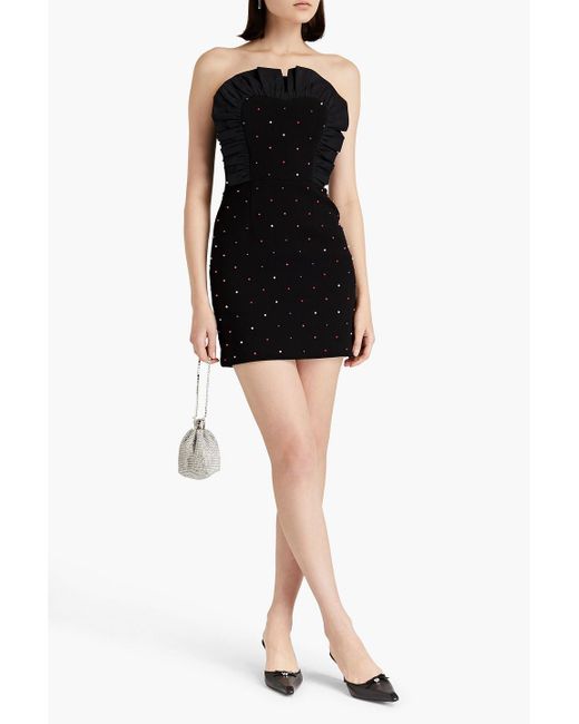 Rebecca Vallance Black Strapless Embellished Taffeta-paneled Crepe Mini Dress