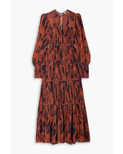 Farm Rio Tiered Printed Georgette Maxi Dress
