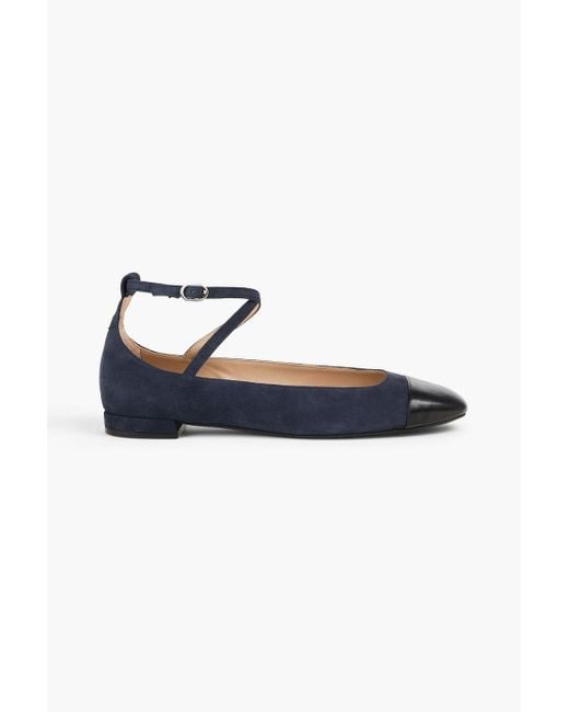 Stuart Weitzman Blue Eden Leather And Suede Ballet Flats