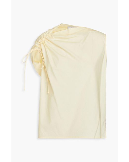 Tory Burch White Lace-up Ruched Cotton-poplin Top