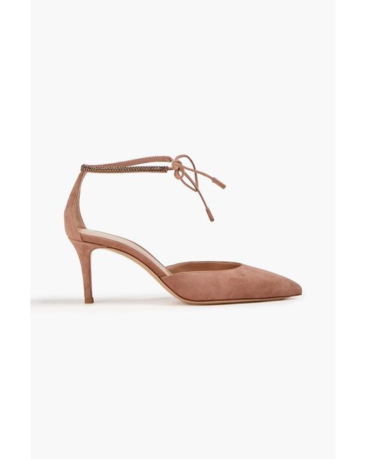 Gianvito Rossi Pink Montecarlo D'Orsay Crystal-Embellished Suede Pumps