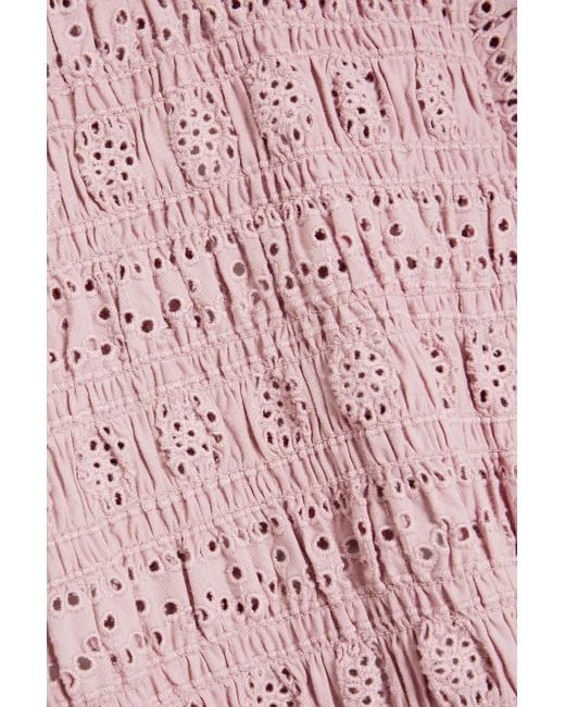 Sea Pink Vienne midikleid aus baumwolle mit lochstickerei, cut-outs und raffung