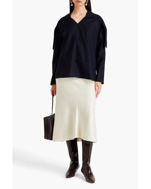 Tibi Blue Draped Wool-twill Top