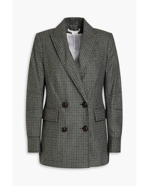 Veronica Beard Black Double-breasted Houndstooth Wool-blend Flannel Blazer