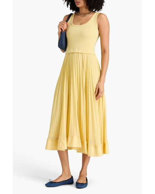 Claudie Pierlot Yellow Crepe, Cotton-jacquard And Poplin Midi Dress