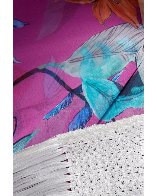 PATBO White Pareo "zamia" aus chiffon mit print, häkelbesatz und fransen