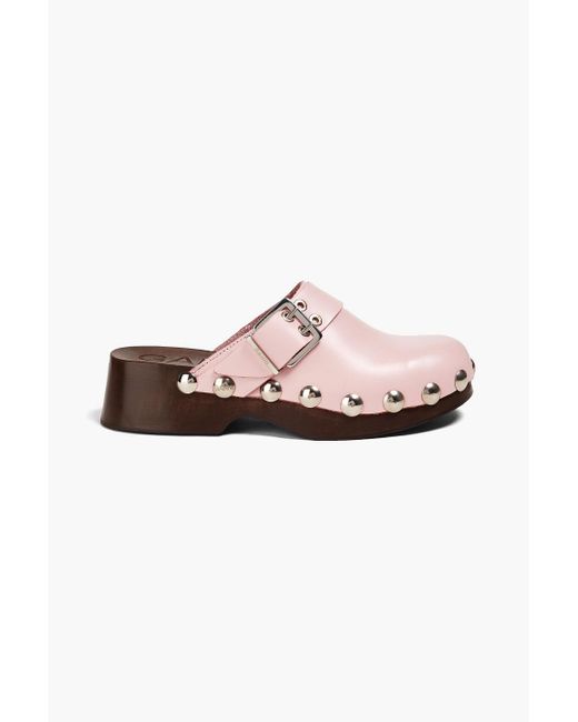 Ganni Pink Studded Leather Clogs
