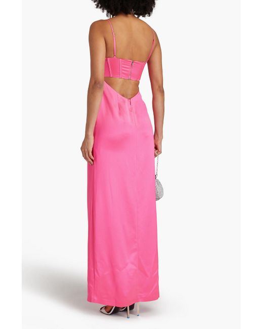 retroféte Pink Rosa maxikleid aus glänzendem crêpe mit cut-outs und drapierung