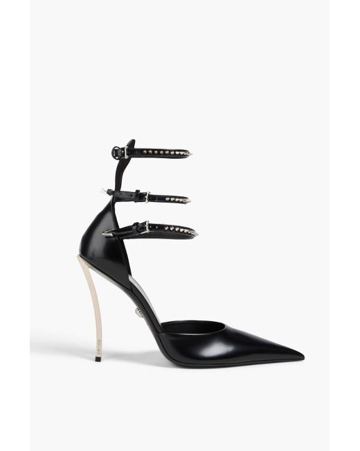 Versace White Pinpoint Spiked Leather Pumps