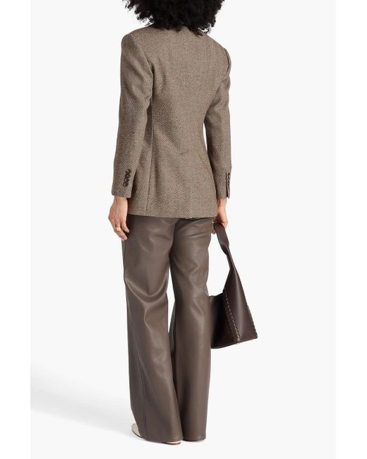 Brunello Cucinelli Brown Double-Breasted Herringbone Wool-Blend Felt Blazer