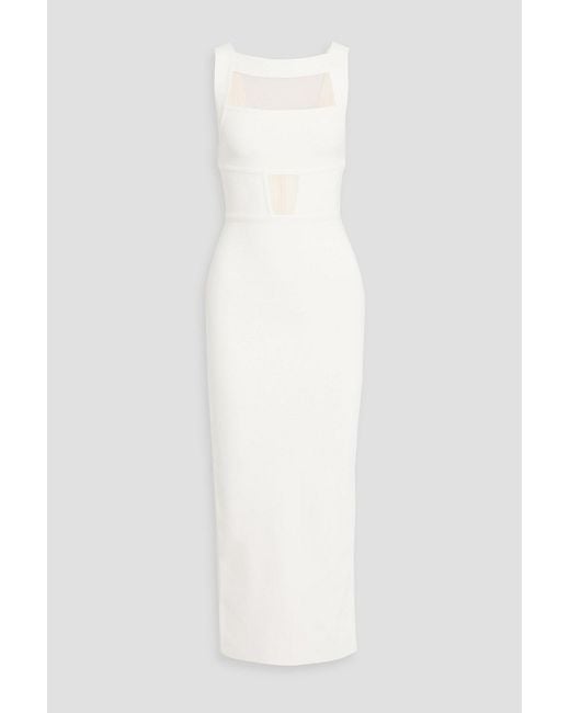 Hervé Léger White Charlene Mesh-Trimmed Bandage Midi Dress