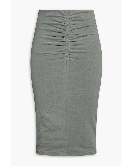 James Perse Gray Ruched Cotton-blend Jersey Pencil Skirt