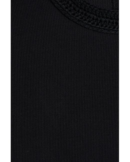 FRAME Black Crochet-Trimmed Modal-Blend Jersey T-Shirt