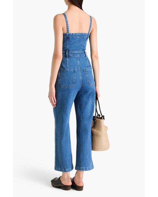 PAIGE Blue Anessa Cropped Denim Jumpsuit