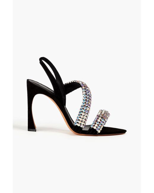 Alexandre Birman Black Alanis 100 Crystal-embellished Suede Slingback Sandals