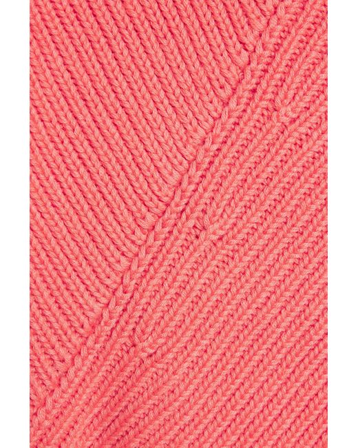 Equipment Pink Lucasse Asymmetric Ribbed Cotton-blend Midi Dress