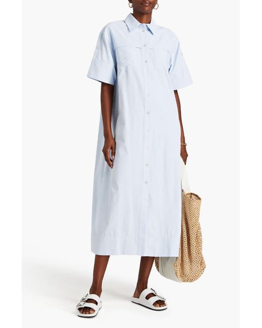 REMAIN Birger Christensen White Pinstriped Cotton-blend Poplin Midi Shirt Dress