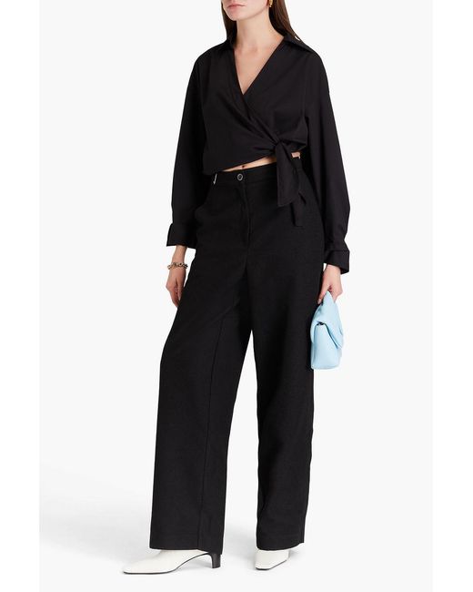 REMAIN Birger Christensen Black Belted Bouclé Wide-leg Pants