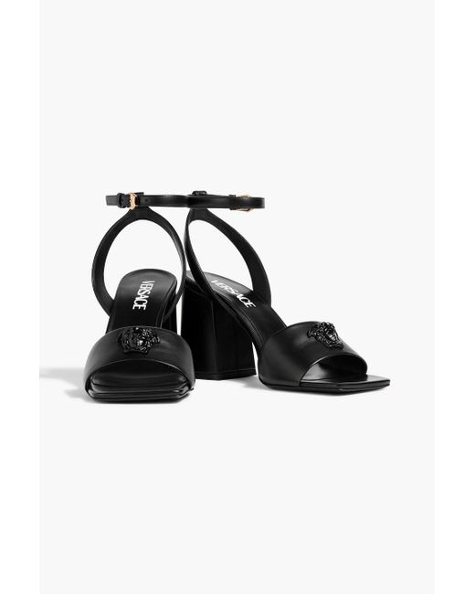 Versace Black La Medusa Embellished Leather Sandals