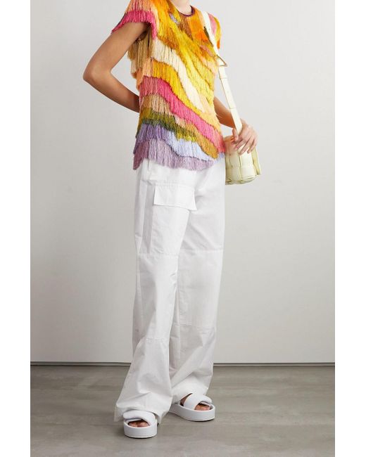 Dries Van Noten Orange Asymmetric Fringed Crepe Blouse