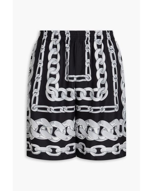 Versace Black Printed Silk-twill Shorts for men
