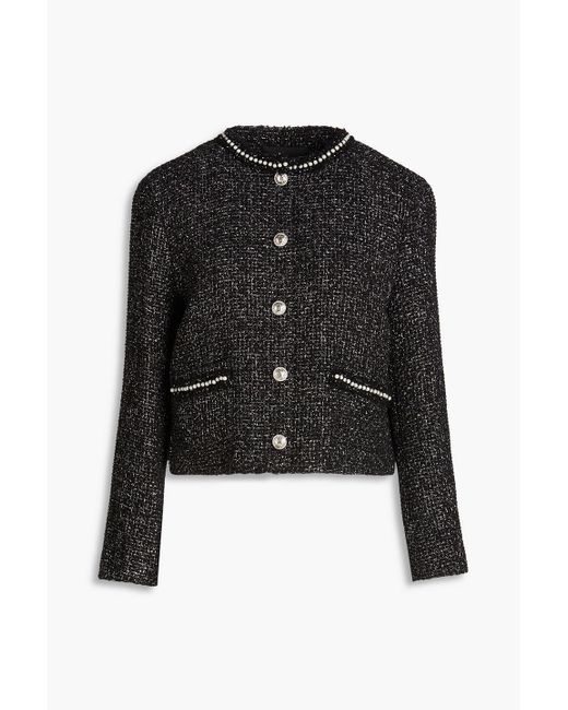 Maje Black Bead-embellished Metallic Tweed Jacket