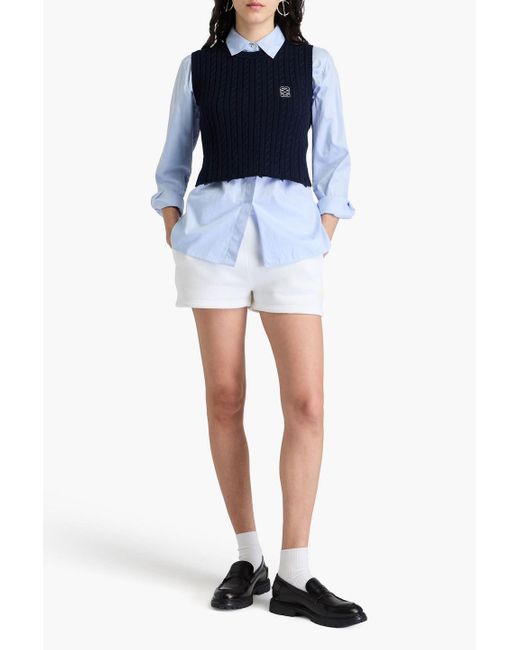 Sandro Blue Cropped weste aus einer baumwollmischung mit zopfstrickmuster