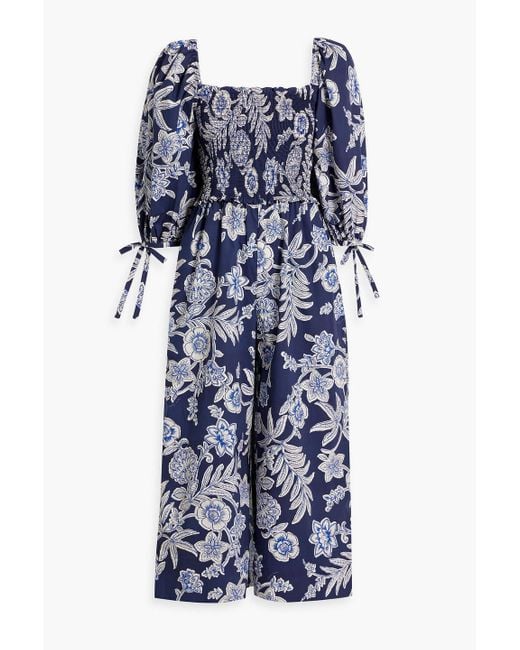Cara Cara Blue Jazzy Cropped Printed Cotton-poplin Jumpsuit
