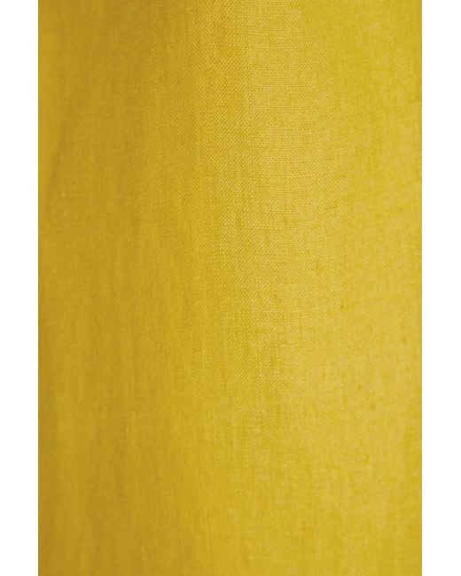 Casa Raki Yellow Lara Cutout Twisted Linen Midi Dress