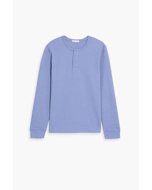 Onia Blue Waffle-Knit Cotton-Blend Henley T-Shirt for men